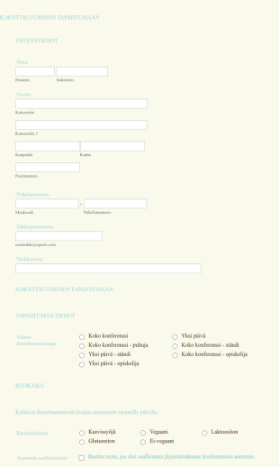 Online Tapahtuman Ilmoittautumislomake