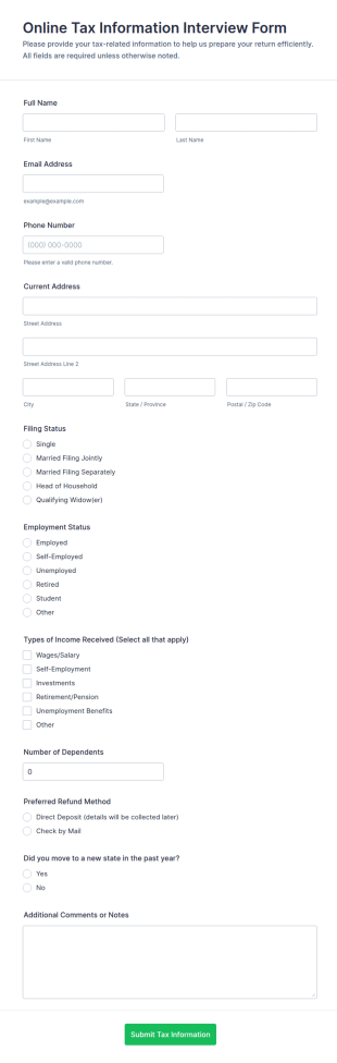 Online Tax Information Interview Form Template