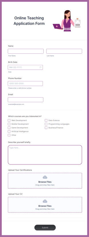 Online Teaching Application Form Template