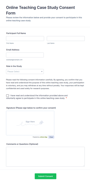 Online Teaching Case Study Consent Form Template