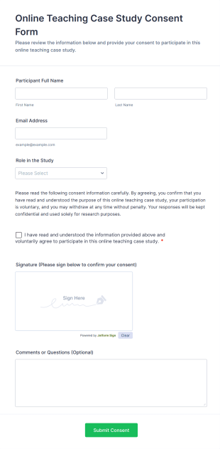 Online Teaching Case Study Consent Form Template