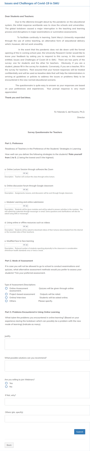 Online Teaching Performance Questionnaire For Teachers Form Template