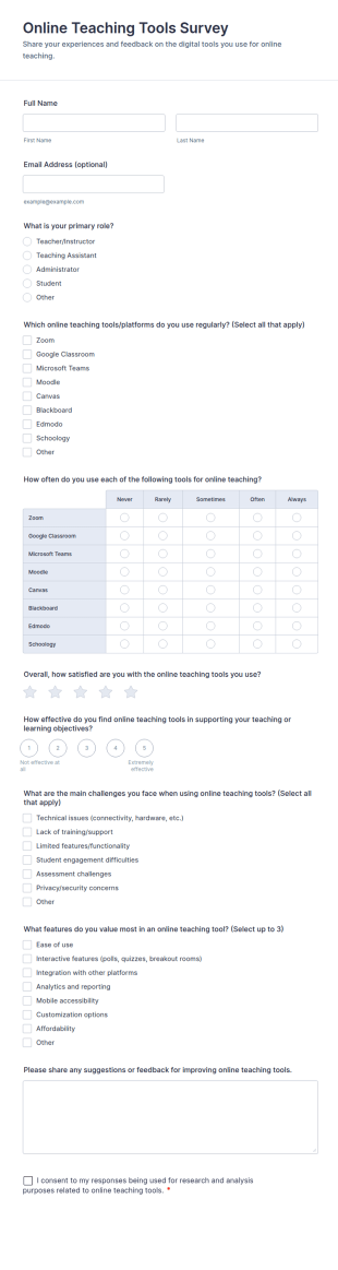 Online Teaching Tools Survey Form Template