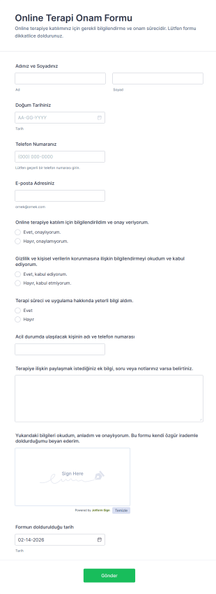 Online Terapi Onam Form Şablonu