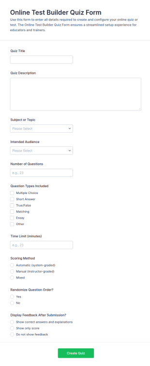 Online Test Builder Quiz Form Template