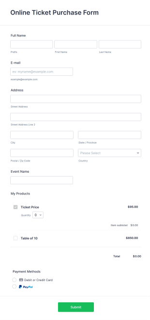 Online Ticket Purchase Form Template