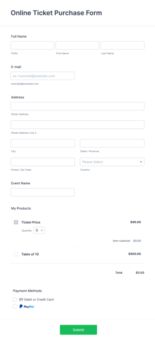 Online Ticket Purchase Form Template