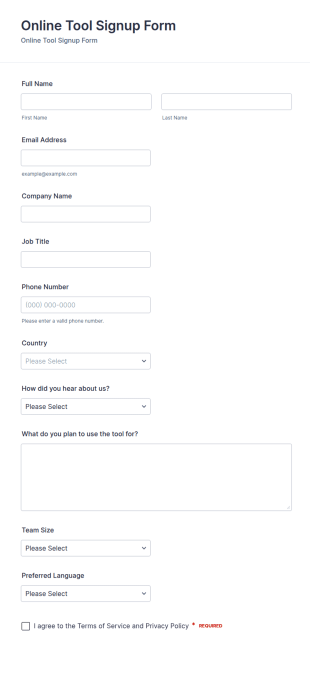Online Tool Signup Form Template