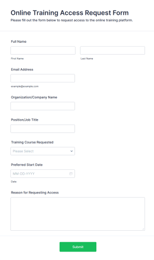 Online Training Access Request Form Template