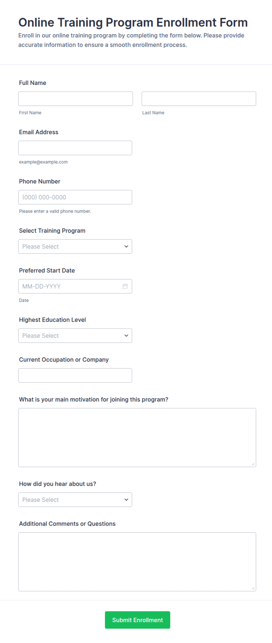 Online Training Program Enrollment Form Template | Jotform