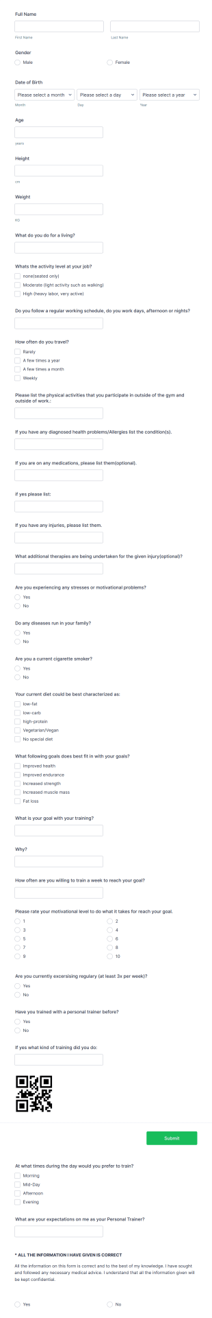 Online Training Questionnaire Form Template
