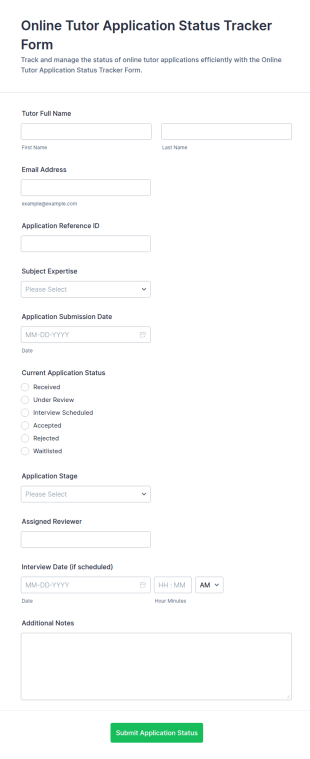 Online Tutor Application Status Tracker Form Template