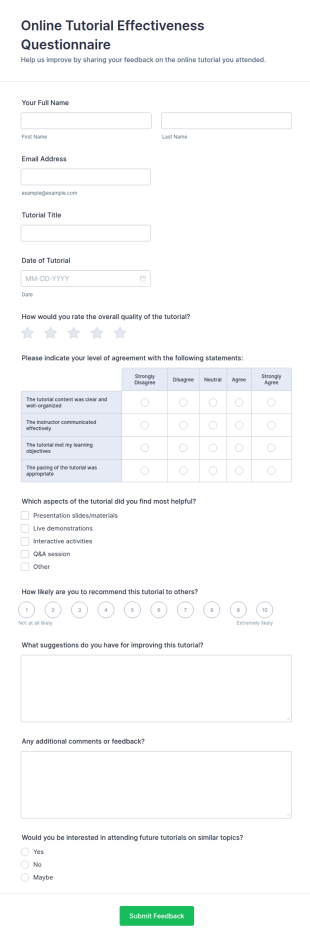 Online Tutorial Effectiveness Questionnaire Form Template