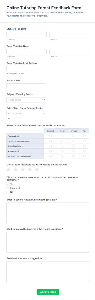 Online Tutoring Parent Feedback Form Template