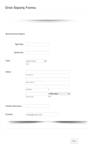 Online Ürün Sipariş Form Template