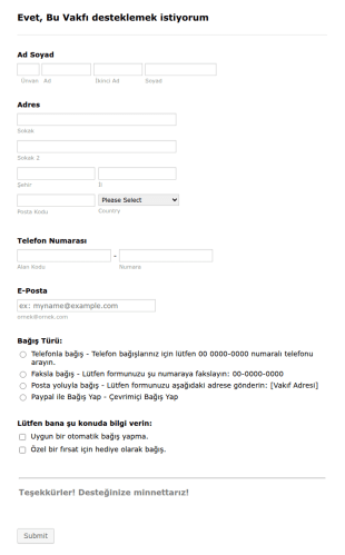 Online Vakıf Bağış Form Şablonu