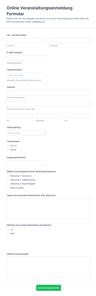 Online Veranstaltungsanmeldung Formular