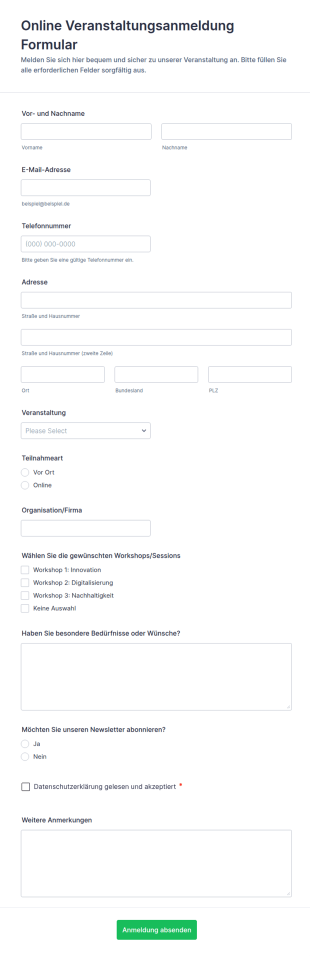 Online Veranstaltungsanmeldung Formular