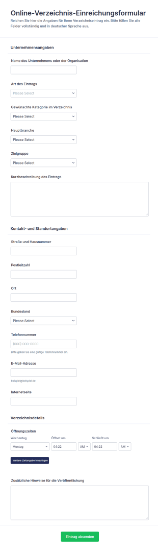 Online Verzeichnis Einreichungsformular