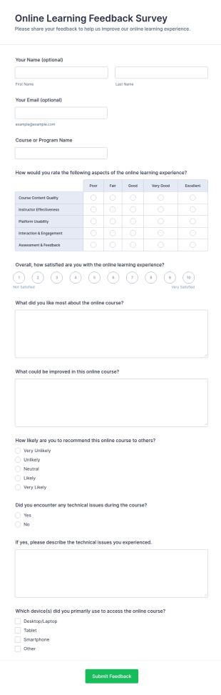 Online Learning Feedback Survey Form Template