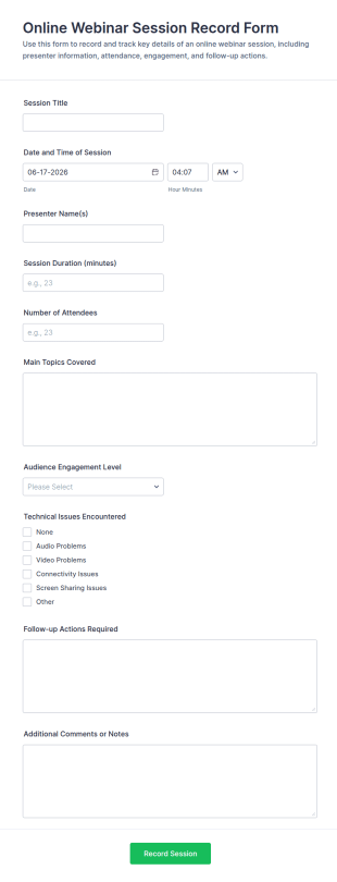Online Webinar Session Record Form Template