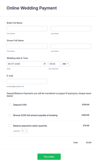 Online Wedding Payment Form Template