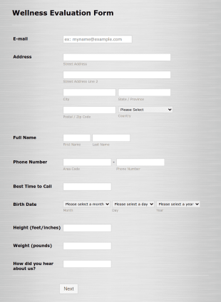 Online Wellness Evaluation Form Gym Template