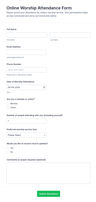Online Worship Attendance Form Template