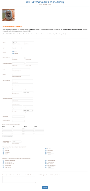 Online Yog Vashisht (English) Form Template