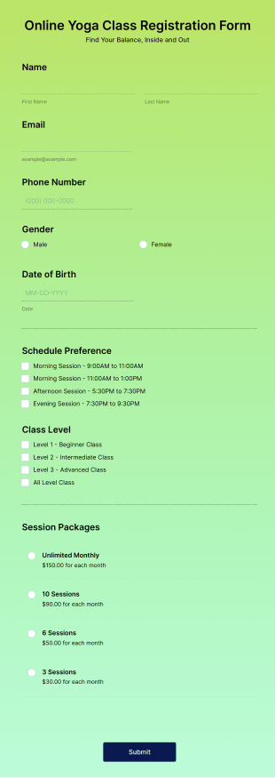 Online Yoga Class Registration Form Template