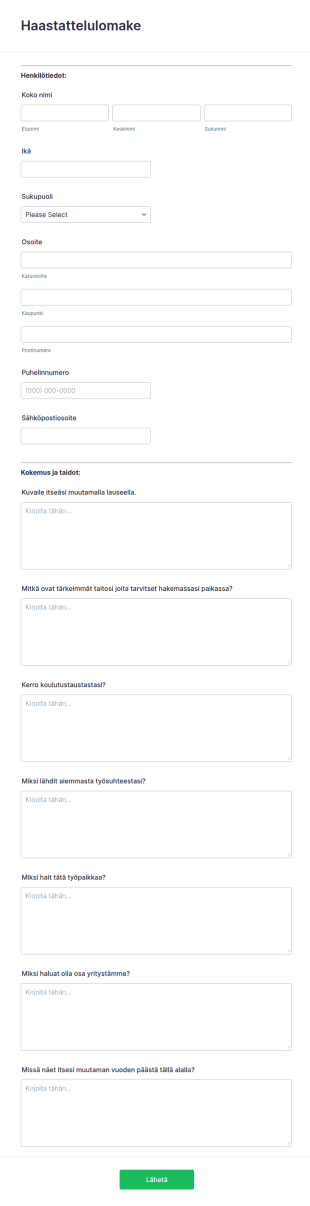 Onlinehaastattelu Lomake