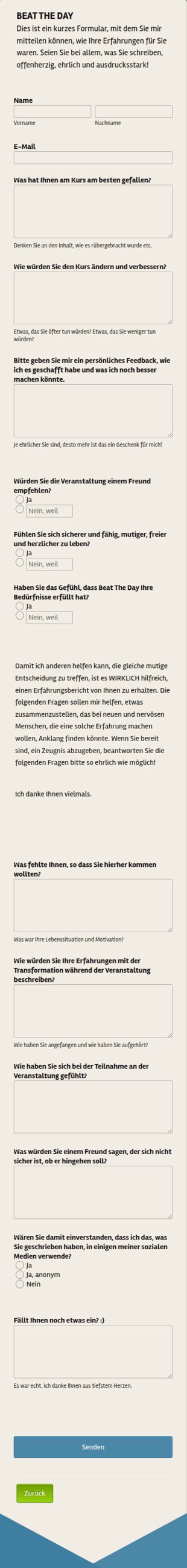 Onlinekurs Feedbackformular