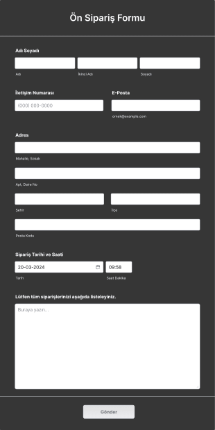 Ön Sipariş Form Şablonu