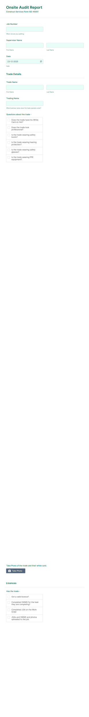 Onsite Audit Report Form Template