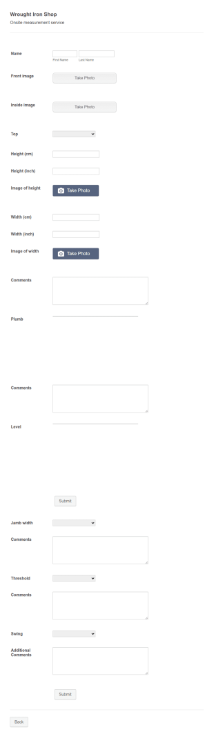 Onsite Measurement Form Template