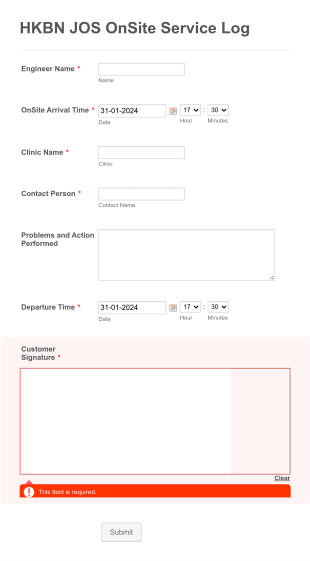Onsite Service Log Form Template