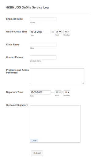 Onsite Service Log Form Template