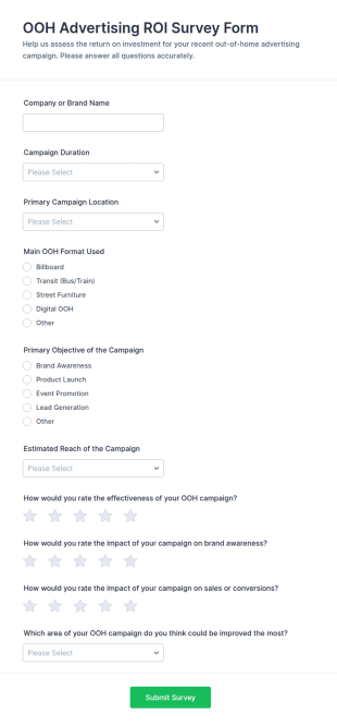OOH Advertising ROI Survey Form Template
