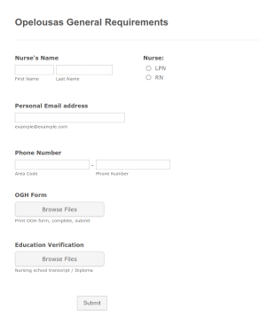 Opelousas General Requirements Form Template