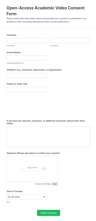 Open Access Academic Video Consent Form Template