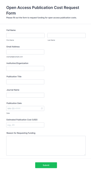Open Access Publication Cost Request Form Template