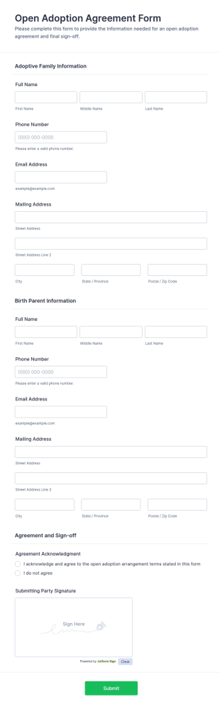 Open Adoption Agreement Form Template
