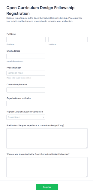Open Curriculum Design Fellowship Registration Form Template