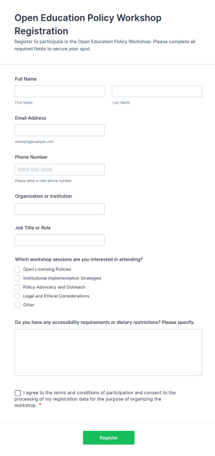 Open Education Policy Workshop Registration Form Template
