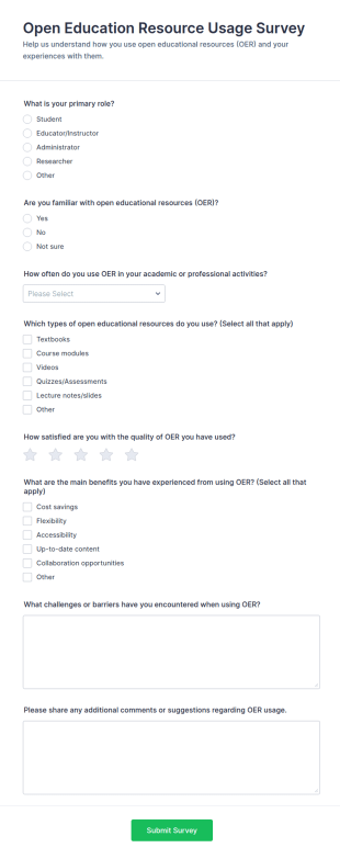 Open Education Resource Usage Survey Form Template