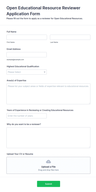 Open Educational Resource Reviewer Application Form Template