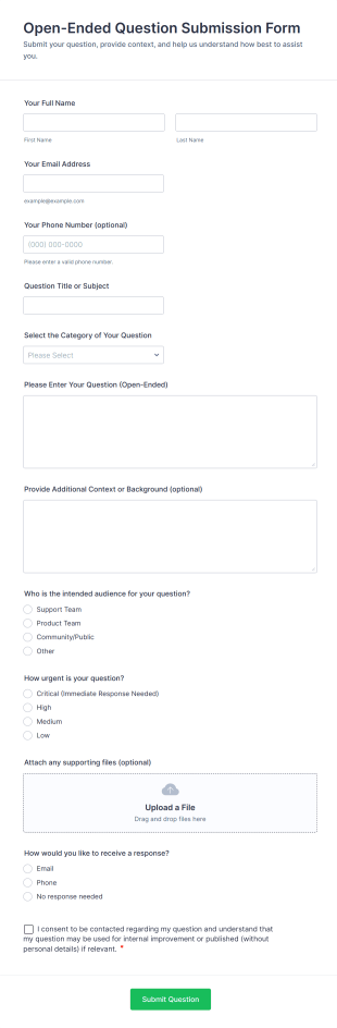 Open Ended Question Submission Form Template