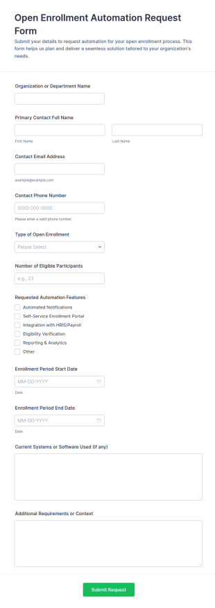 Open Enrollment Automation Request Form Template