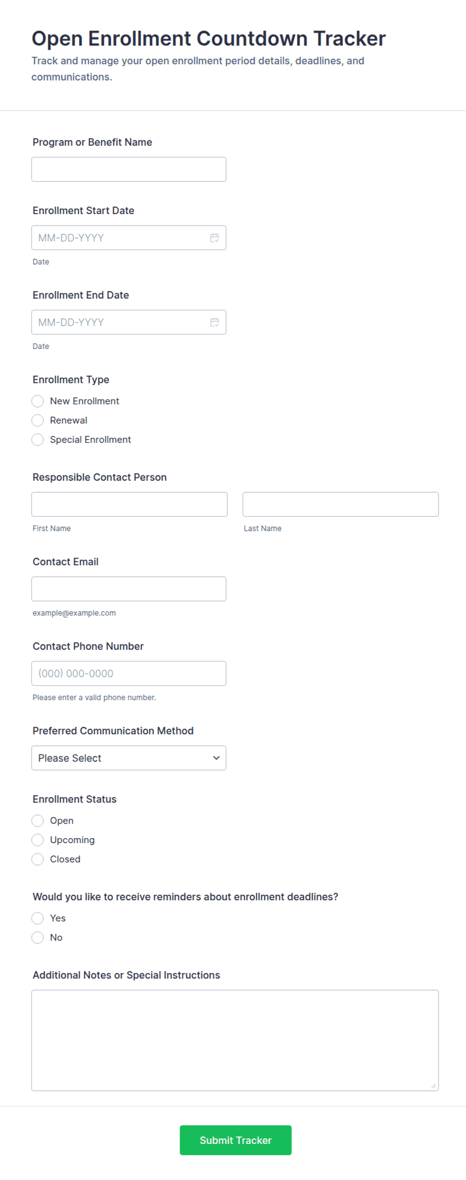 Open Enrollment Countdown Tracker Form Template | Jotform