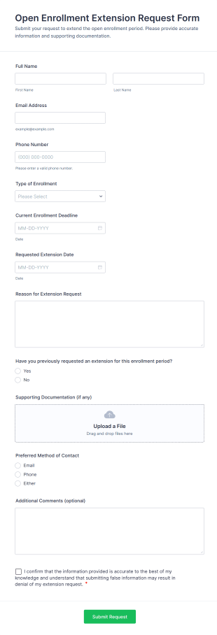 Open Enrollment Extension Request Form Template